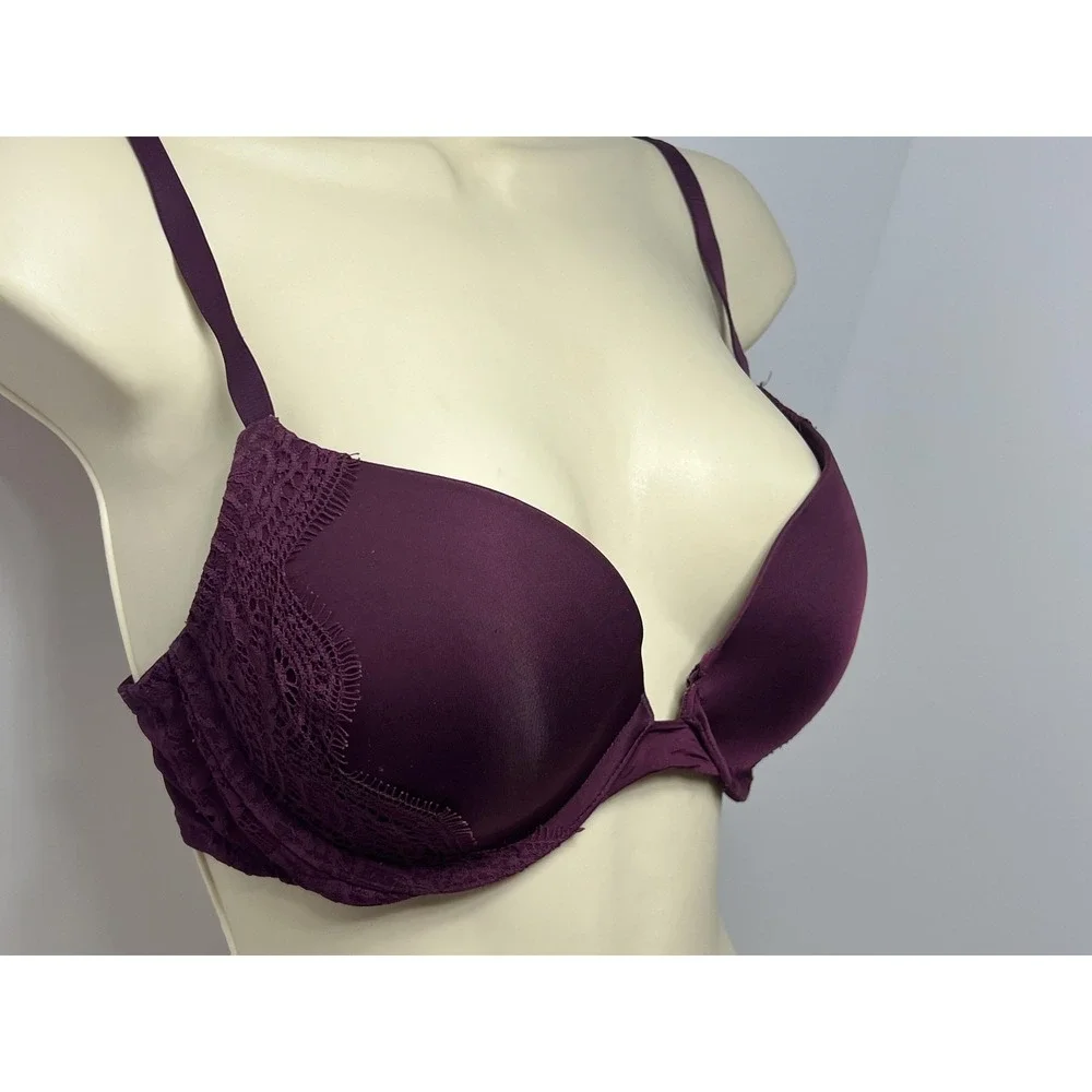 Victoria's Secret Bra Womens 34D Purple Push Up T Shirt Underwire‎ Padded Lace